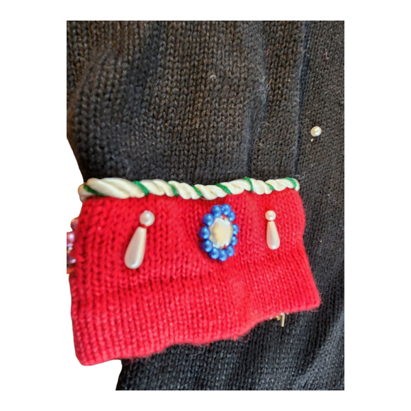 B P Designs sz Large Holiday sweater Christmas tree bling tunic knit black red - Picture 4 of 14